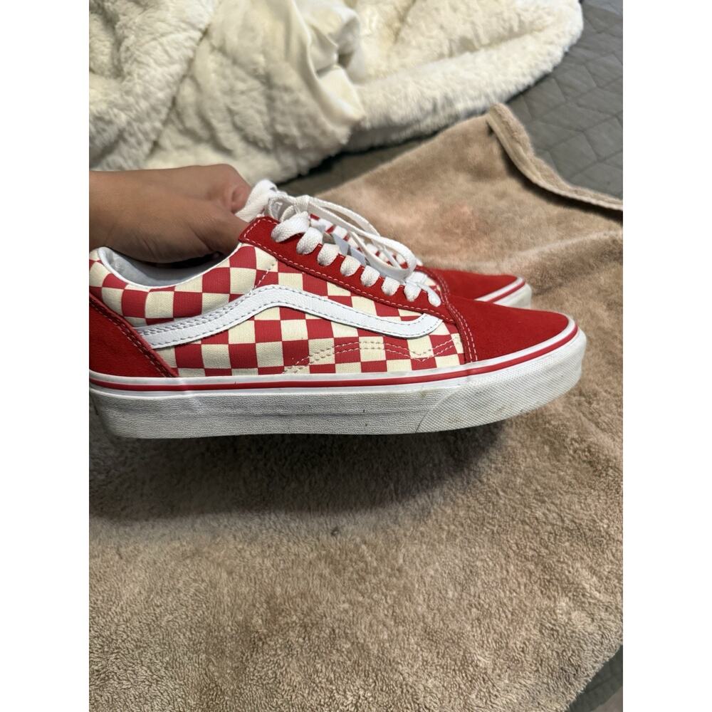 VANS Old Skool Red White Checkerboard Canvas Sneakers Men's US 7 Lace Up - Picture 2 of 8